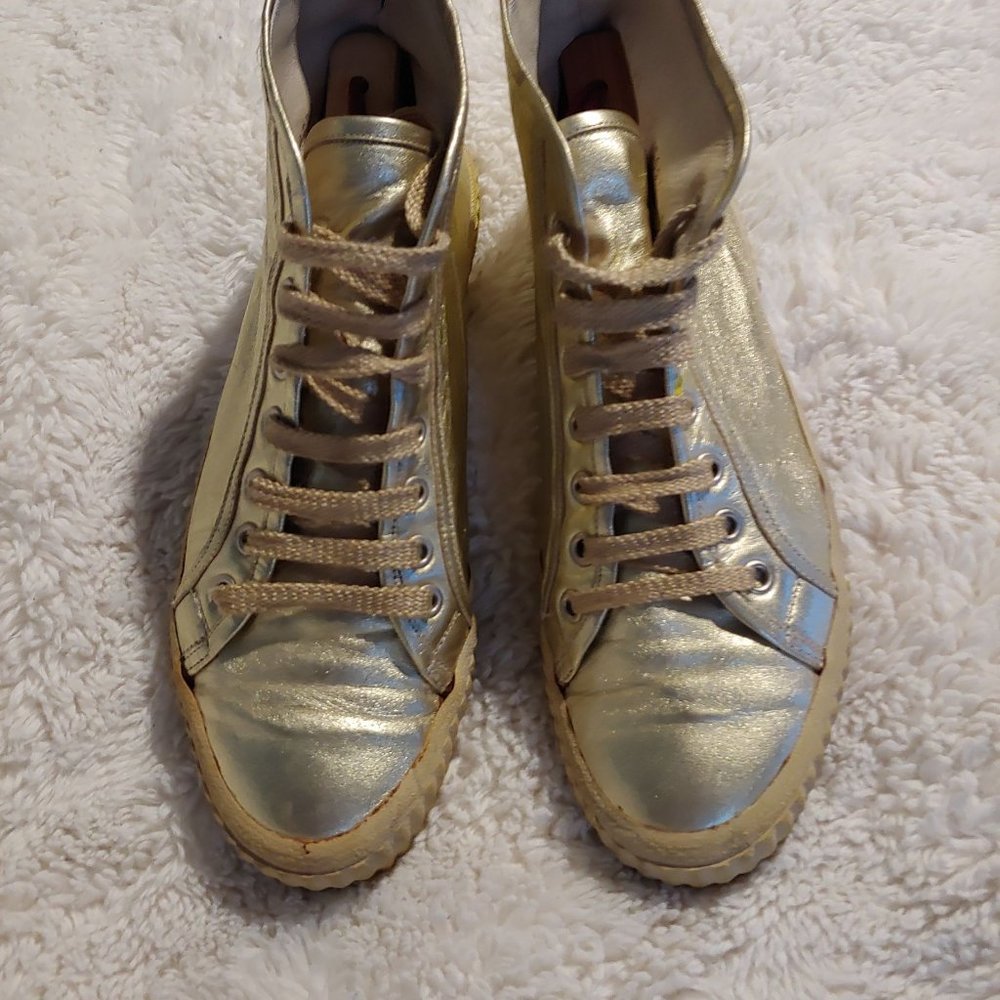 Lario1898 Sporting Rare Gold leather Hightop Sneakers Made inItaly Size EU40